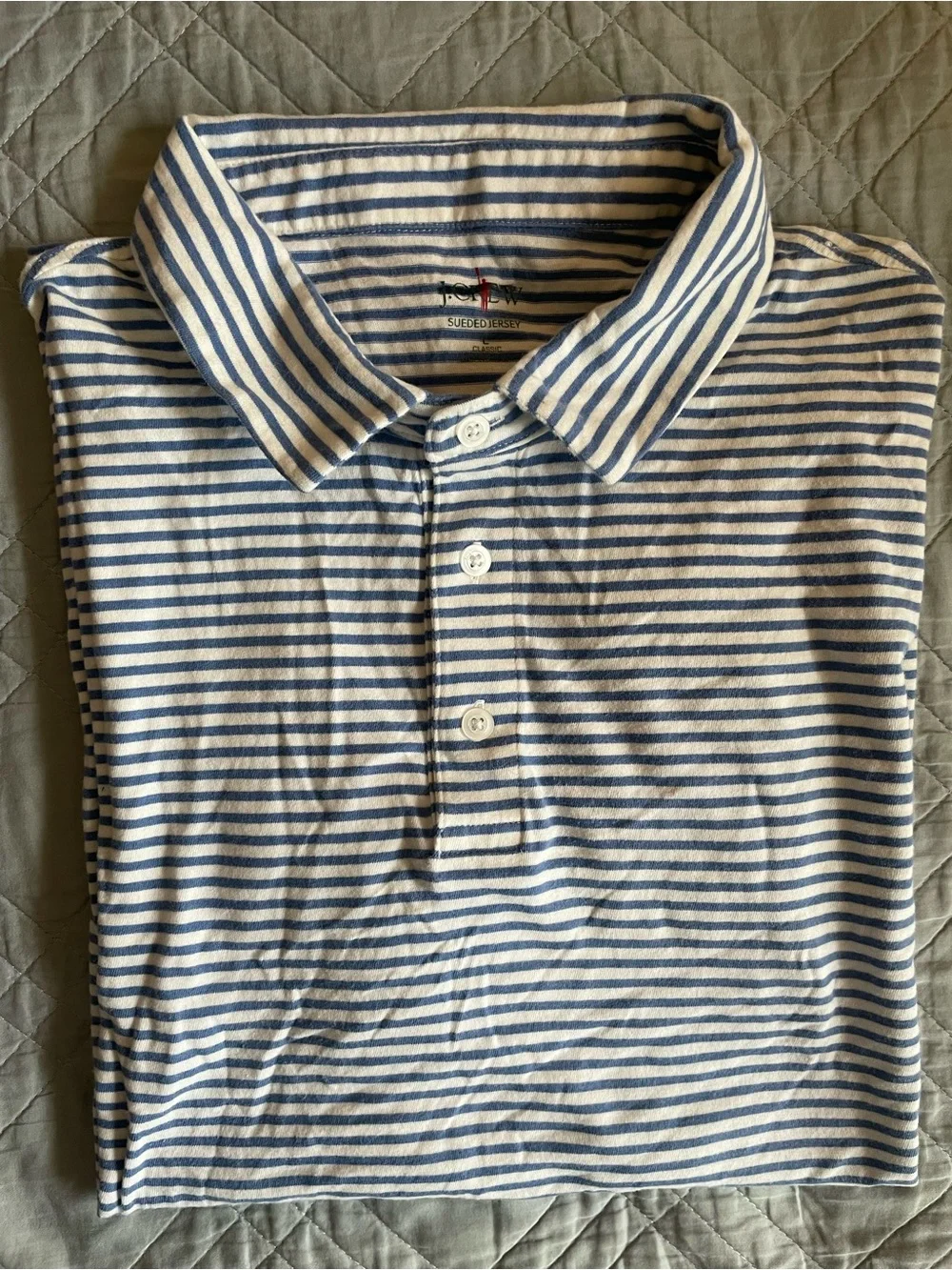 J. CREW Sueded cotton polo shirt in stripe in Ivory Blue Size L $59.50 BW382